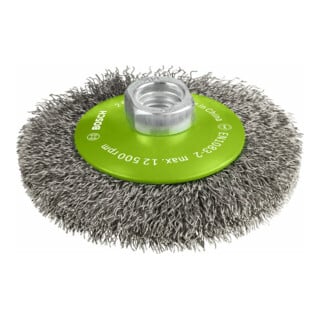 Bosch kegelborstel Clean voor Inox gegolfd roestvrijstaal 100 mm 0,35 mm 12500 omw/min M14