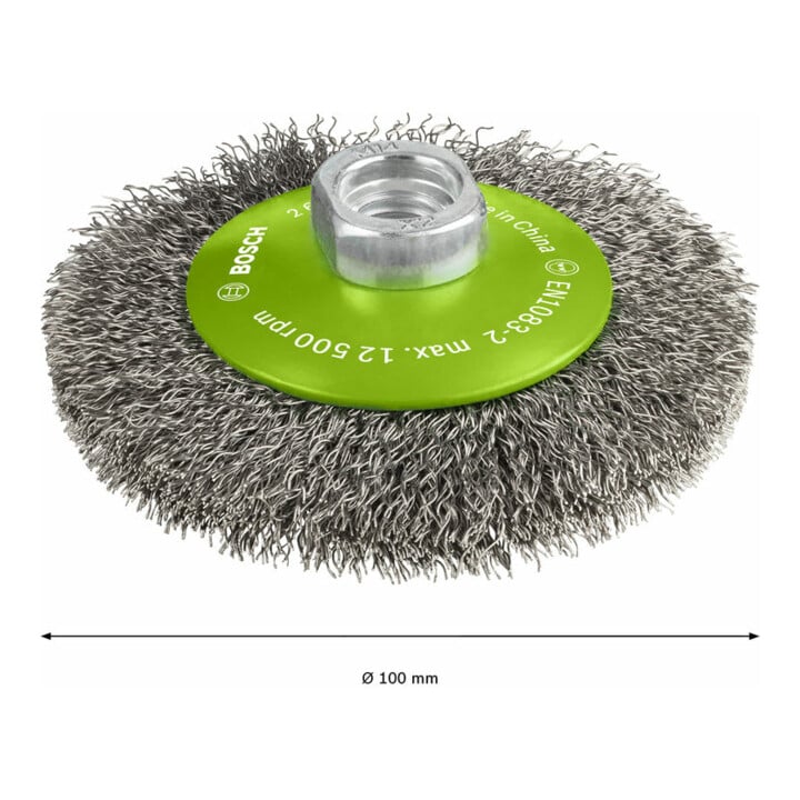 Bosch kegelborstel Clean voor Inox gegolfd roestvrijstaal 100 mm 0,35 mm 12500 omw/min M14