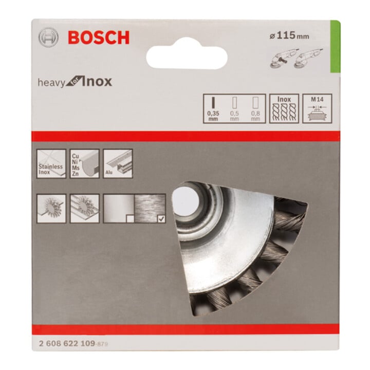 Bosch kegelborstel Heavy for Inox getordeerd roestvrij 115 mm 0,35 mm 12500 tpm M14