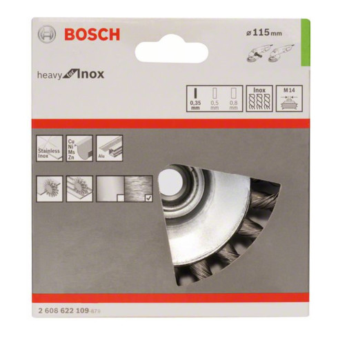 Bosch kegelborstel Heavy for Inox getordeerd roestvrij 115 mm 0,35 mm 12500 tpm M14