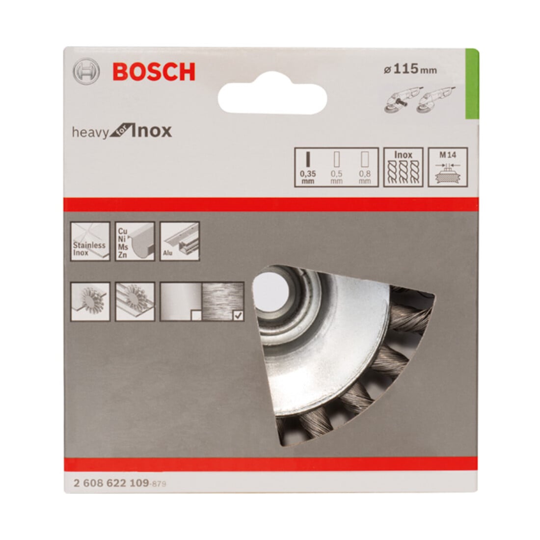 Bosch Kegelbürste Heavy for Inox gezopft rostfrei 115 mm 0,35 mm 12500 U/min M14