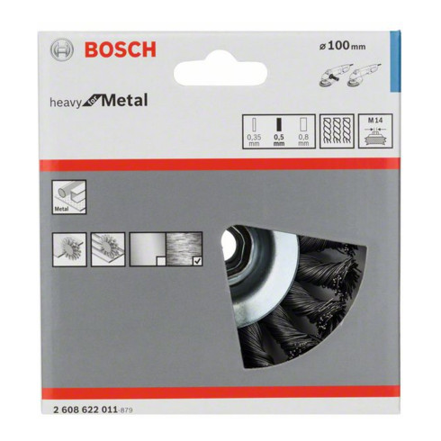 Bosch Kegelbürste Heavy for Metal gezopft 100 mm 0,5 mm 12500 U/min M14