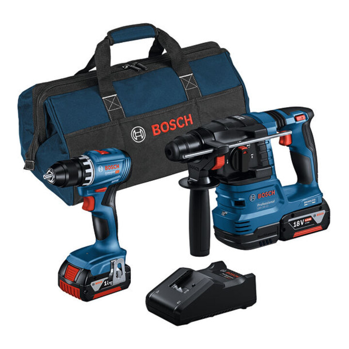 Bosch Kit Combo 2 pièces 18V : GSR 18V-45 + GBH 18V-22 + 2 x batterie 4.0Ah, chargeur rapide