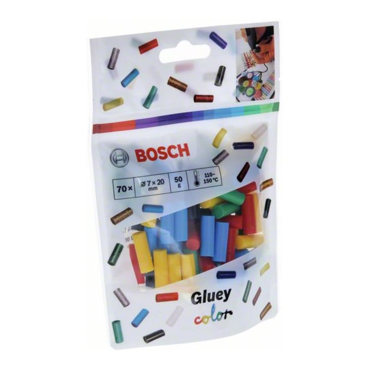 Bosch Klebesticks Gluey, Farb-Mix, 70 Stück, rot, gelb, blau, grün, schwarz