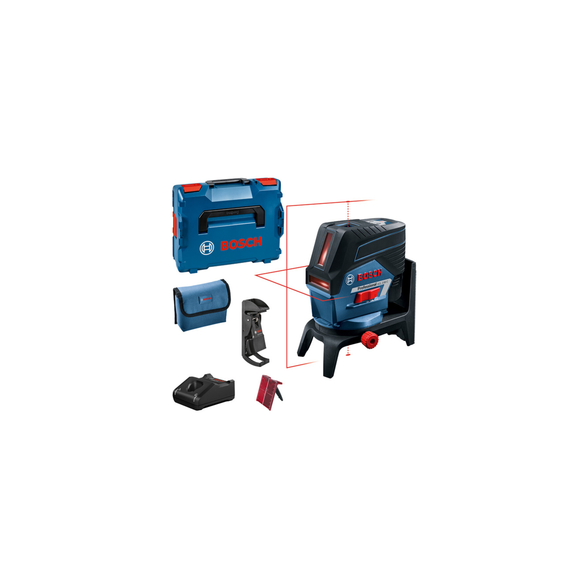 BOSCH Kombilaser GCL 2-50 C mit 1 x 2,0 Ah Li-Ion Akku RM 2 BM 3 L-BOXX