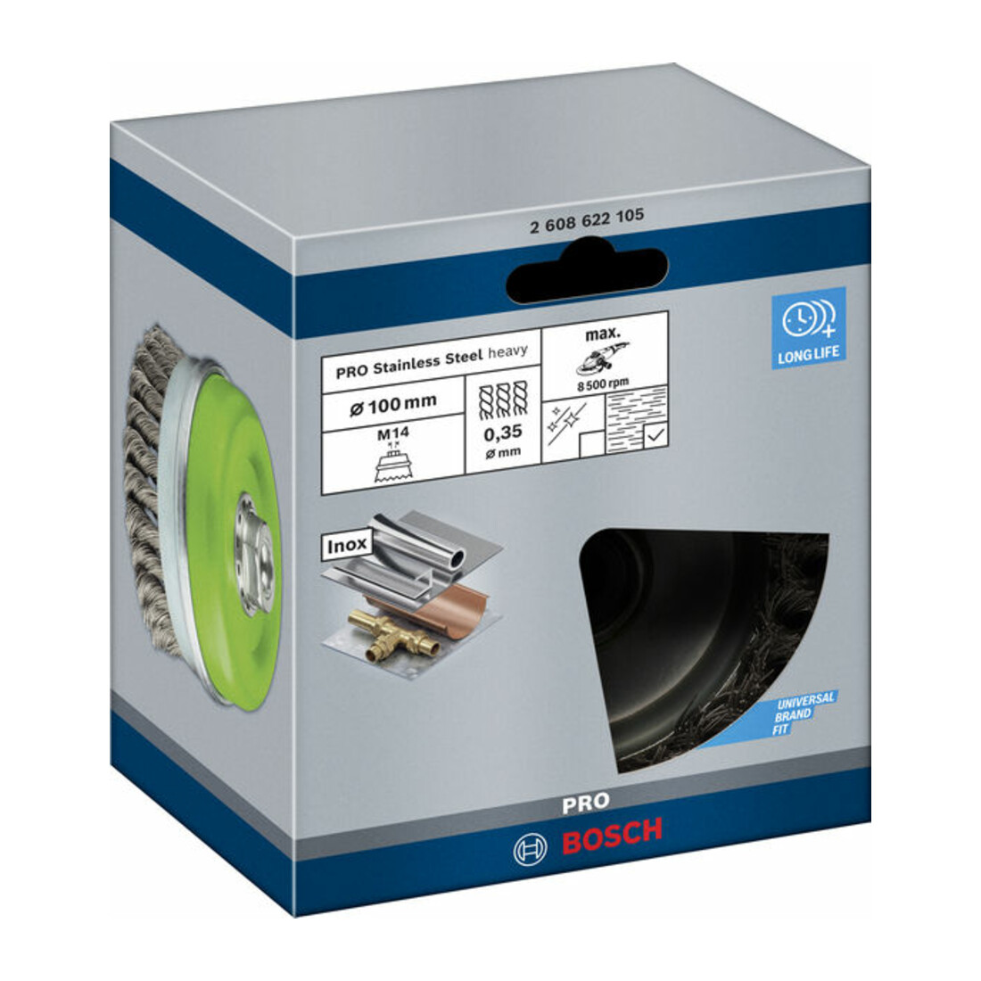 Bosch komborstel roestvrijstaal geknoopte draad 100 mm 0,35 mm 8500 tpm M14