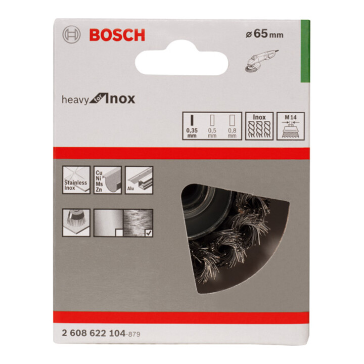 Bosch komborstel roestvrijstaal geknoopte draad 65 mm 0,35 mm 12500 tpm M14