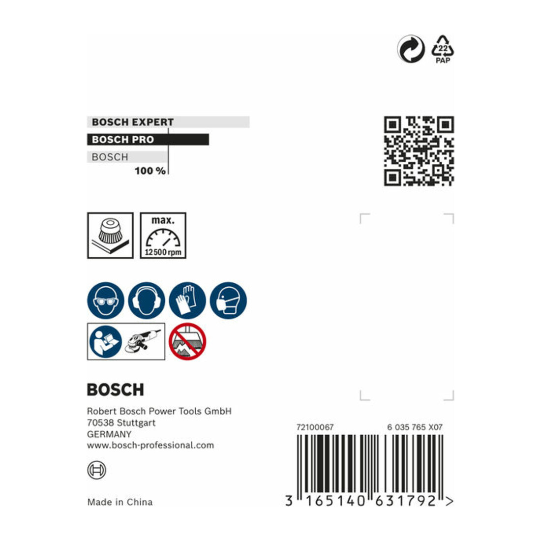Bosch komborstel staal getordeerd draad 65 mm 0,35 mm 12500 tpm M 14
