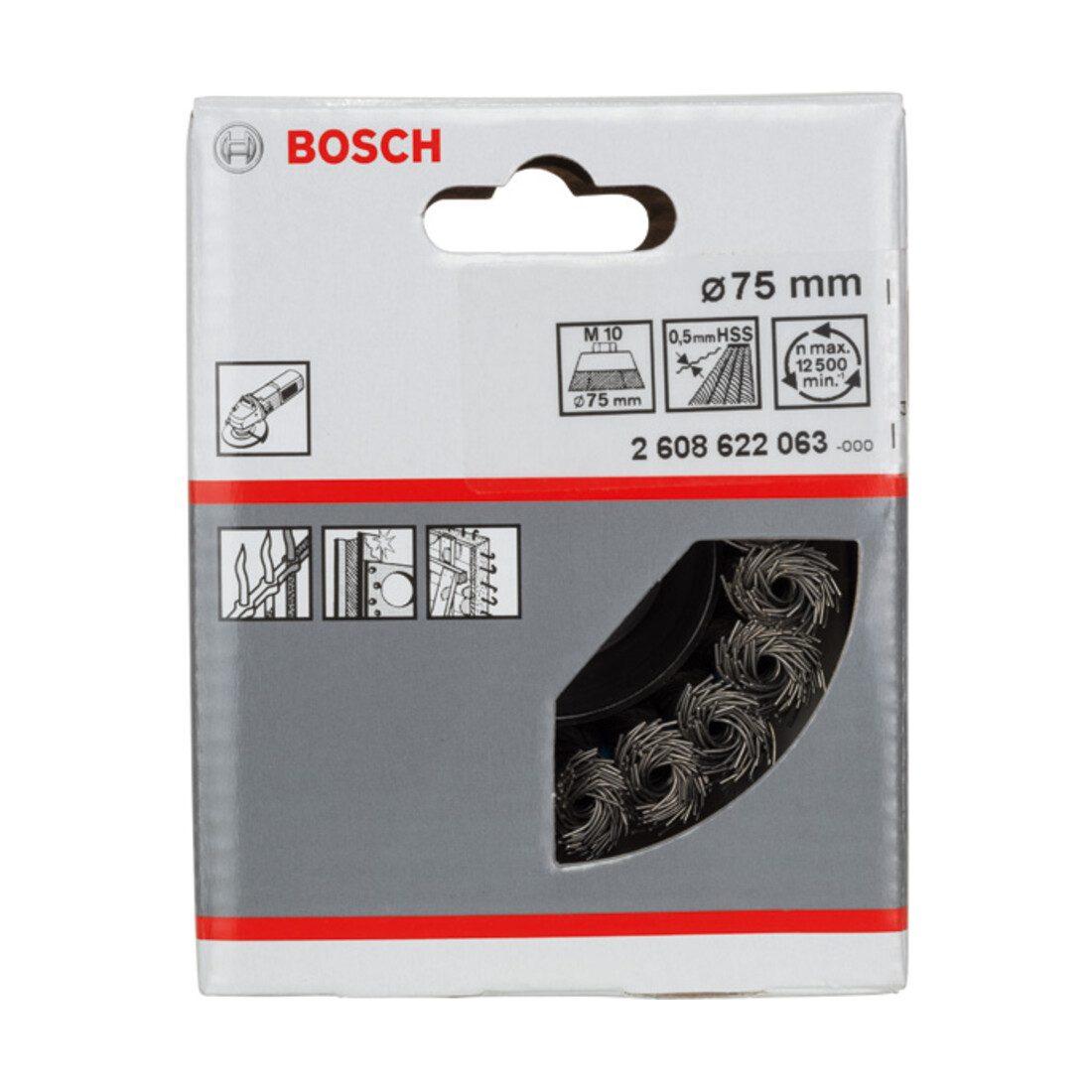 Bosch komborstel staal getordeerd draad 75 mm 0,5 mm 12500 tpm M 10