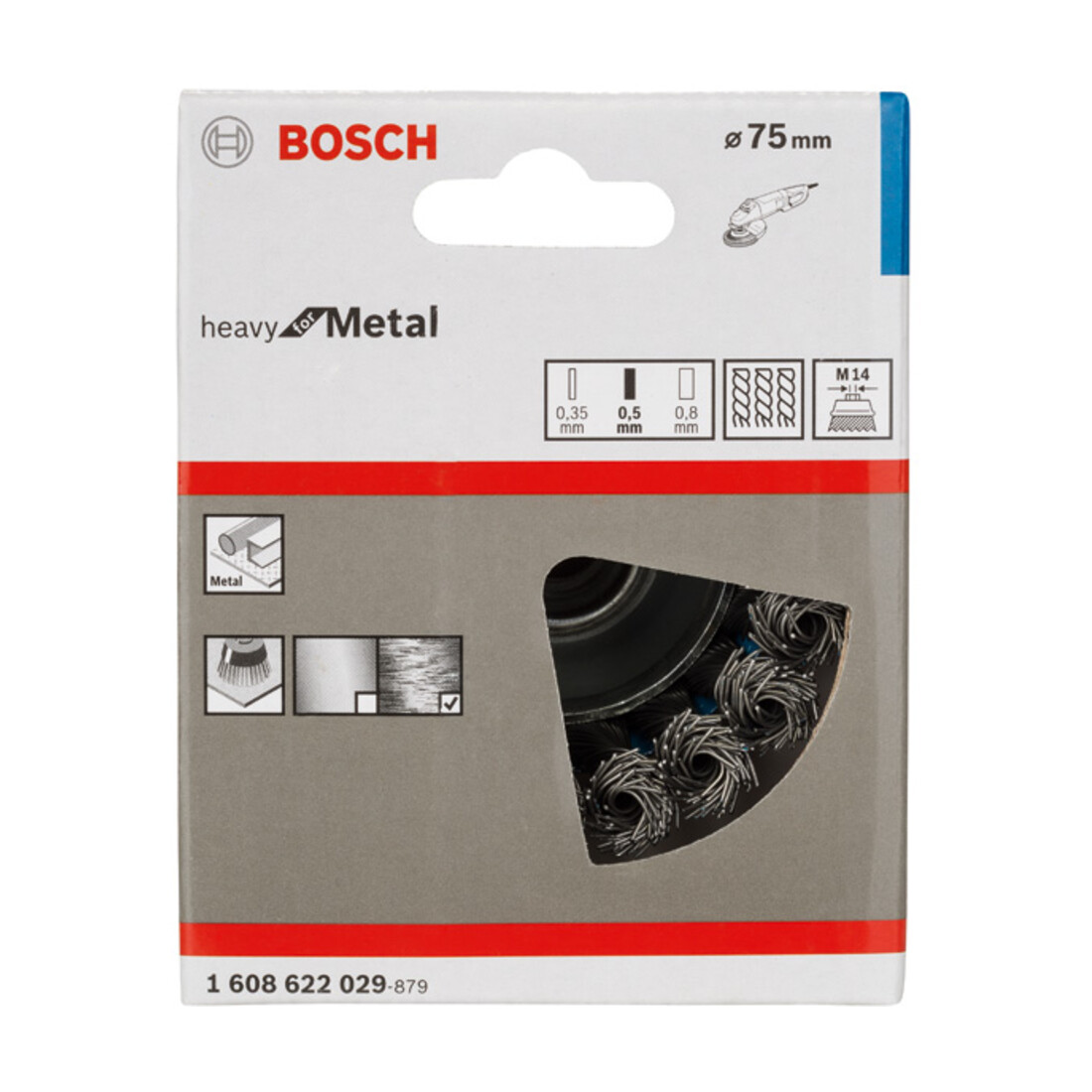 Bosch komborstel staal getordeerd draad 75 mm 0,5 mm 12500 tpm M 14