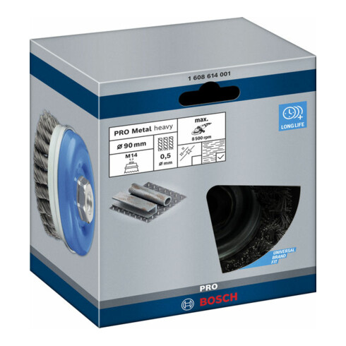Bosch komborstel staal getordeerd draad 90 mm 0,5 mm 8500 omw/min M 14