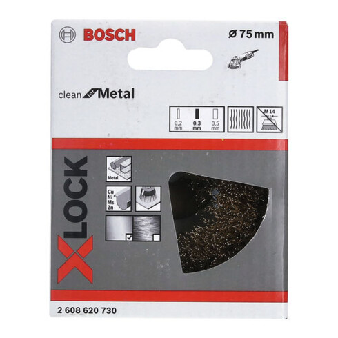 Bosch komborstel X-LOCK Clean for Metal 75 mm 0,3 mm gekrompen messing borstel