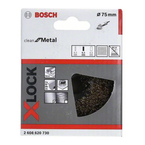 Bosch komborstel X-LOCK Clean for Metal 75 mm 0,3 mm gekrompen messing borstel