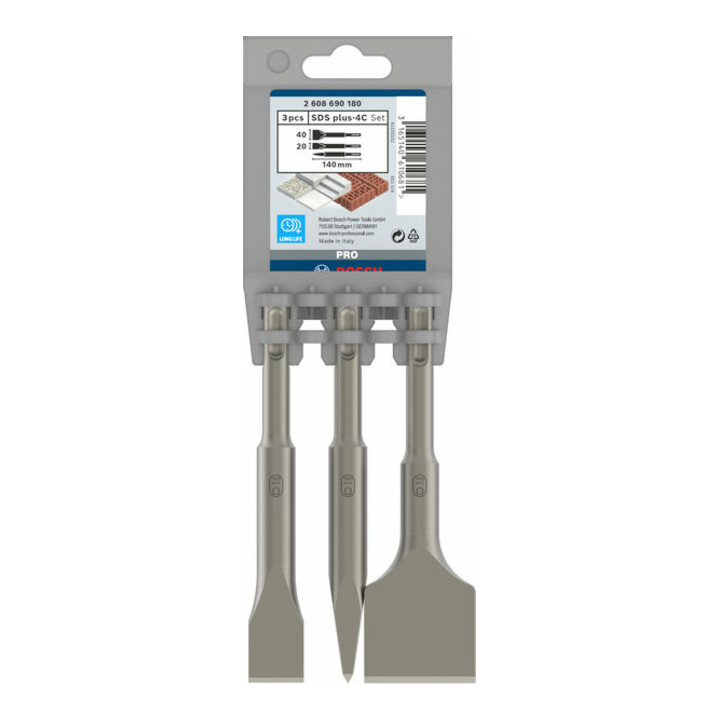 Bosch korte beitelset met SDS plus, 3 stuks, 140, 140 x 20 en 140 x 40 mm