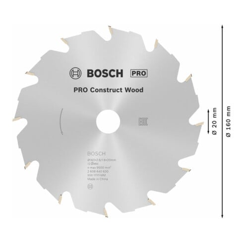Bosch Kreissägeblatt Construct Wood 160 x 20/16 x 2,6 mm 12