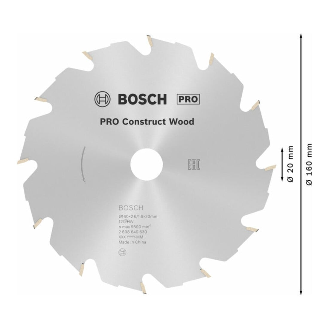 Bosch Kreissägeblatt Construct Wood 160 x 20/16 x 2,6 mm 12