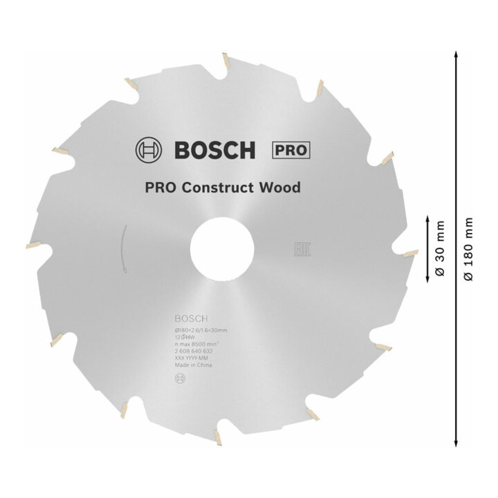 Bosch Kreissägeblatt Construct Wood 180 x 30/20 x 2,6 mm 12