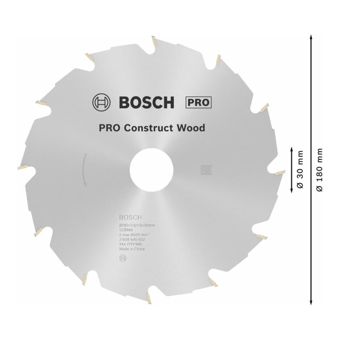 Bosch Kreissägeblatt Construct Wood 180 x 30/20 x 2,6 mm 12
