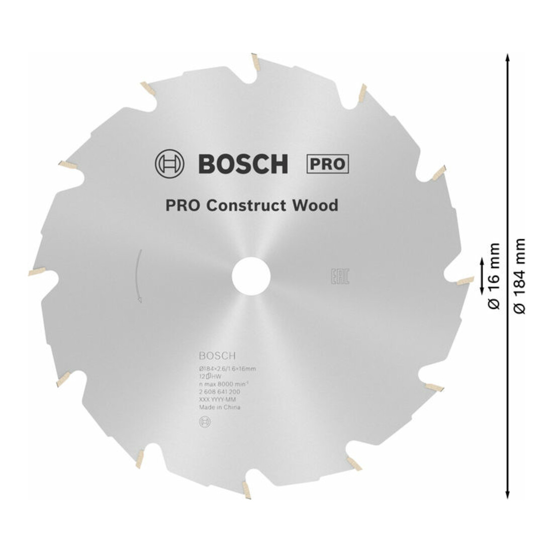 Bosch Kreissägeblatt Construct Wood 184 x 16 x 2,6 mm 12