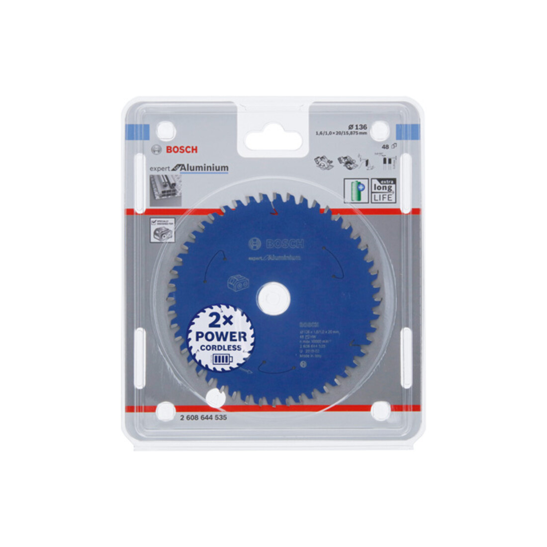 Bosch Kreissägeblatt Expert for Aluminium für Akkusägen 136 x 1,6/1 x 20 48 Zähne