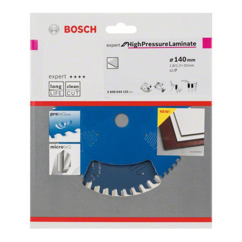 140 x 20 x 1.8 mm Bosch Kreissägeblatt Expert for High Pressure Laminate 42 