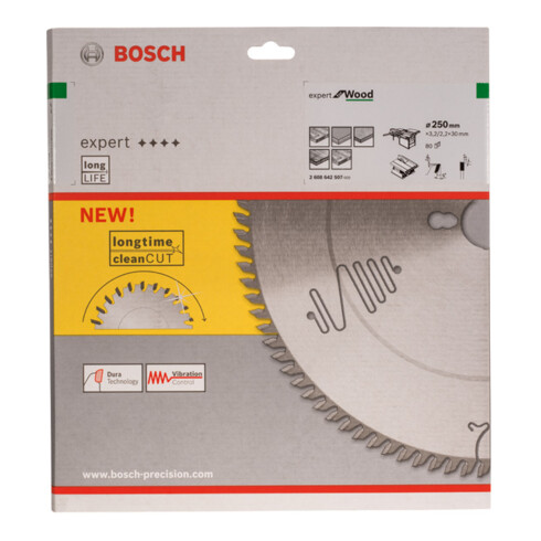 Bosch Kreissägeblatt Expert for Wood 250 x 30 x 3,2 mm 80