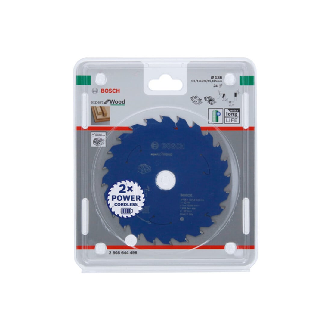 Bosch Kreissägeblatt Expert for Wood für Akkusägen 136 x 1,5/1 x 20 24 Zähne