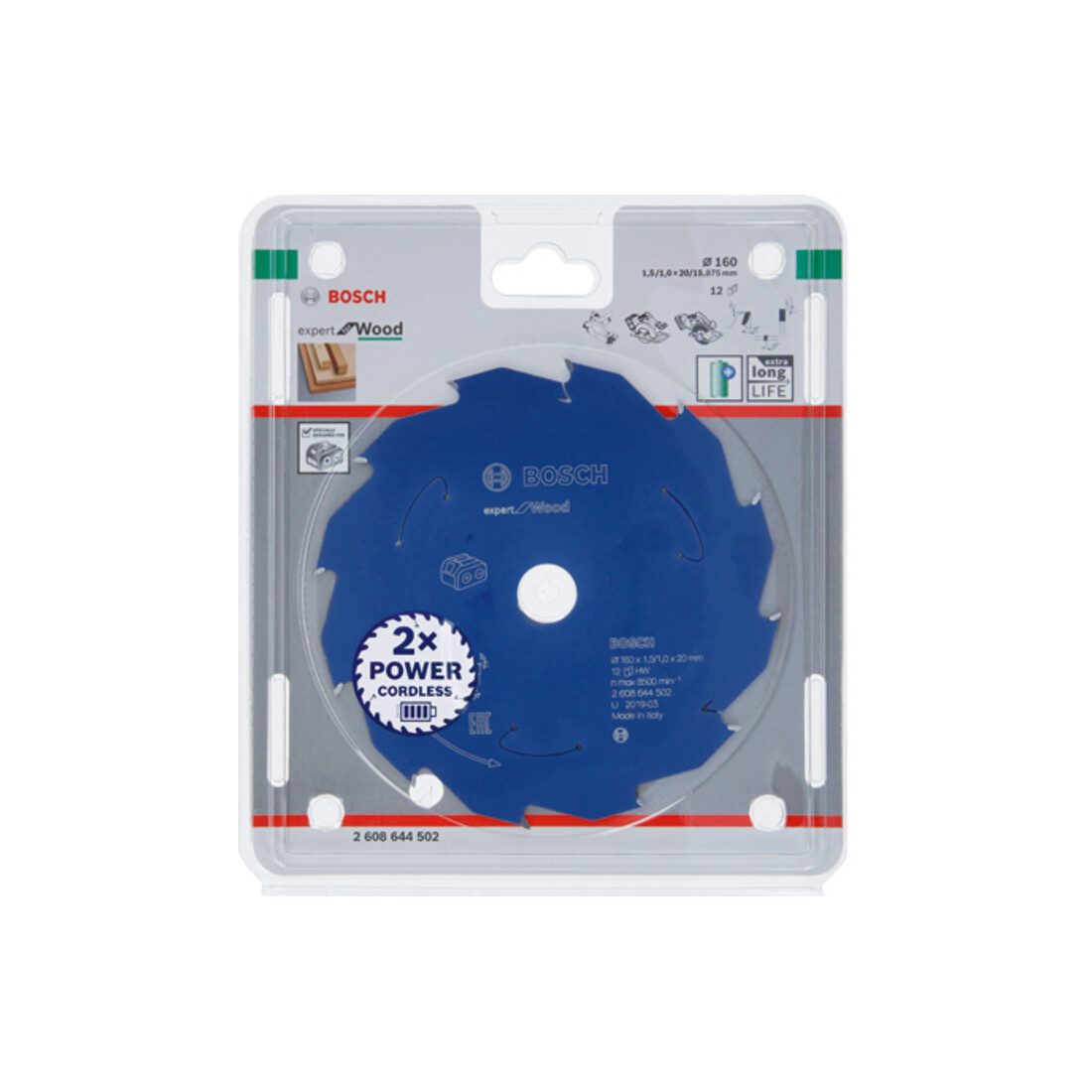 Bosch Kreissägeblatt Expert for Wood für Akkusägen 160 x 1,5/1 x 20 12 Zähne