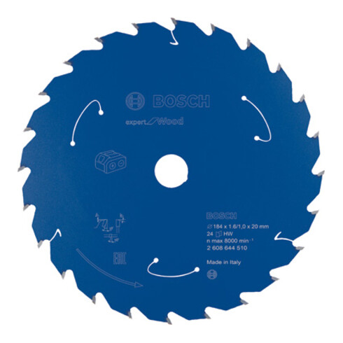Bosch Kreissägeblatt Expert for Wood für Akkusägen 184 x 1,6/1 x 20 24 Zähne