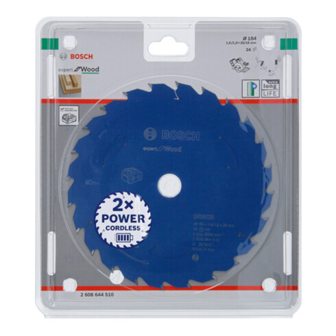 Bosch Kreissägeblatt Expert for Wood für Akkusägen 184 x 1,6/1 x 20 24 Zähne