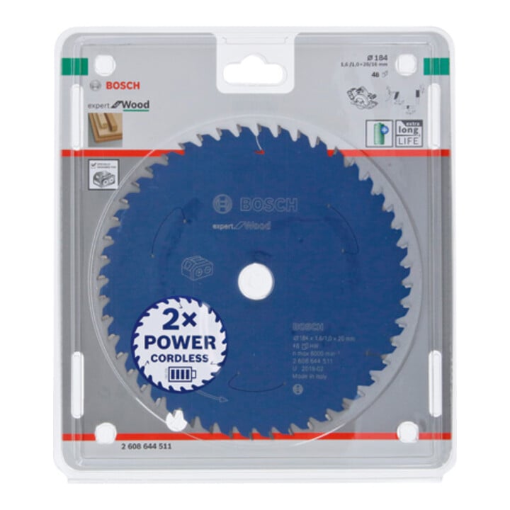 Bosch Kreissägeblatt Expert for Wood für Akkusägen 184 x 1,6/1 x 20 48 Zähne