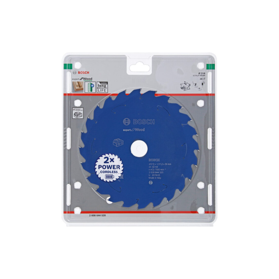 Bosch Kreissägeblatt Expert for Wood für Akkusägen 216 x 1,7/1,2 x 30 24 Zähne