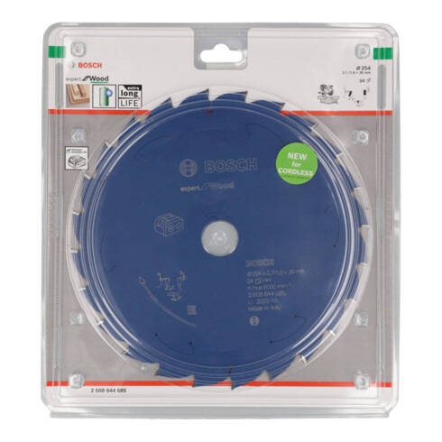 Bosch Kreissägeblatt für Akkusägen Expert for Wood, 254 x 2,1/1,6 x 30, 24 Zähne