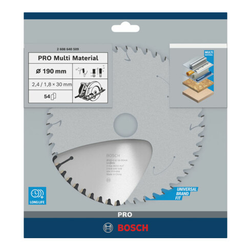 Bosch Kreissägeblatt Multi Material 190 x 30 x 2,4 mm 54