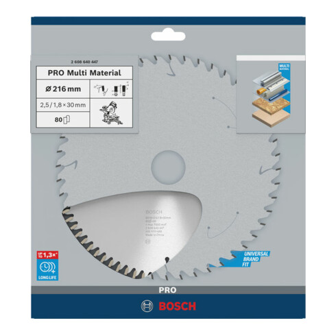 Bosch Kreissägeblatt Multi Material, 216 x 30 x 2,5 mm, Körnung: 80