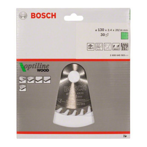 Bosch Kreissägeblatt Optiline Wood für Handkreissägen 130 x 20/16 x 2,4 mm 30