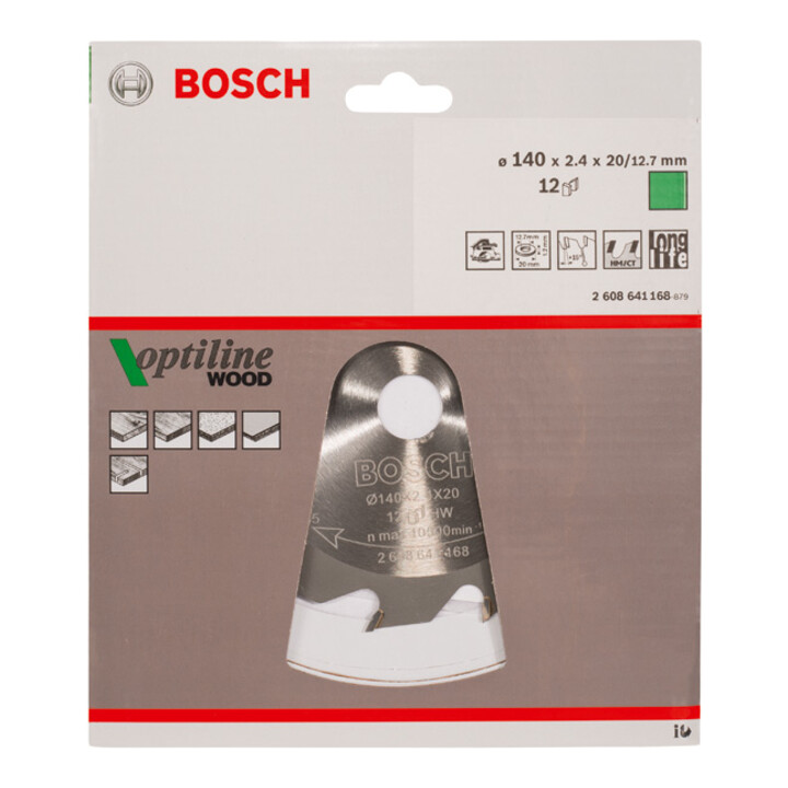 Bosch Kreissägeblatt Optiline Wood für Handkreissägen, 140 x 20/12,7 x 2,4 mm, 12