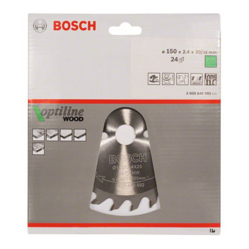 Bosch Kreissägeblatt Optiline Wood für Handkreissägen 150 x 20/16 x 2,4 mm 24