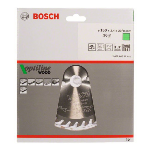 Bosch Kreissägeblatt Optiline Wood für Handkreissägen 150 x 20/16 x 2,4 mm 36