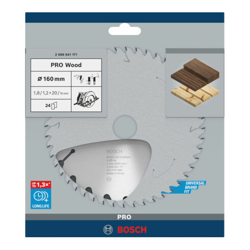Bosch Kreissägeblatt Optiline Wood für Handkreissägen 160 x 20/16 x 1,8 mm 24