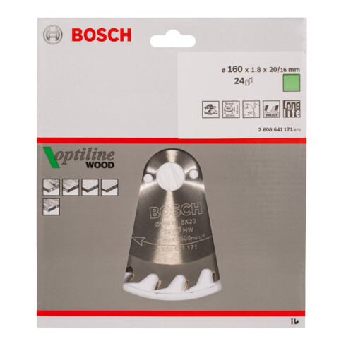 Bosch Kreissägeblatt Optiline Wood für Handkreissägen 160 x 20/16 x 1,8 mm 24