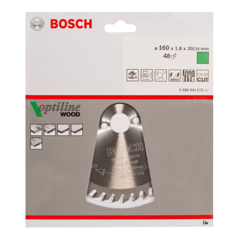 Bosch Kreissägeblatt Optiline Wood für Handkreissägen 160 x 20/16 x 1,8 mm 48