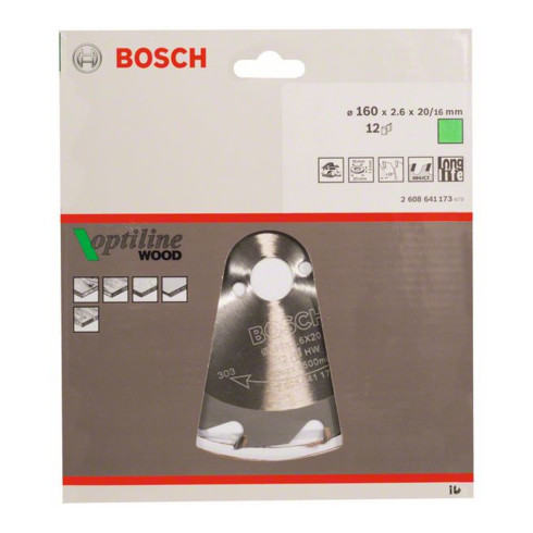 Bosch Kreissägeblatt Optiline Wood für Handkreissägen 160 x 20/16 x 2,6 mm 12