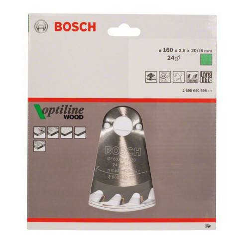 Bosch Kreissägeblatt Optiline Wood für Handkreissägen 160 x 20/16 x 2,6 mm 24