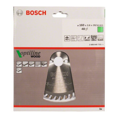 Bosch Kreissägeblatt Optiline Wood für Handkreissägen 160 x 20/16 x 2,6 mm 48