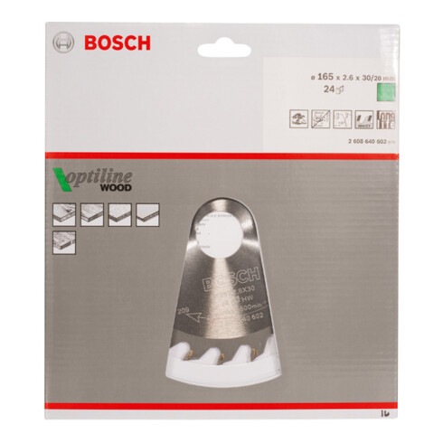 Bosch Kreissägeblatt Optiline Wood für Handkreissägen 165 x 30 x 2,6 mm 24