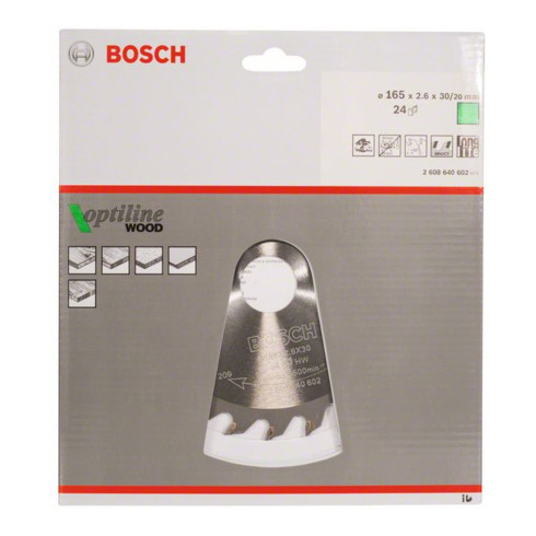 Bosch Kreissägeblatt Optiline Wood für Handkreissägen 165 x 30 x 2,6 mm 24