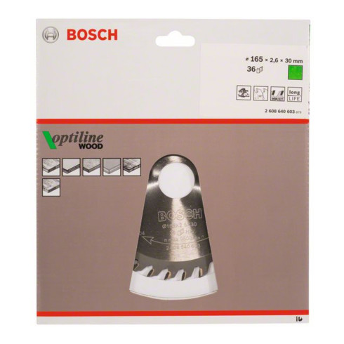 Bosch Kreissägeblatt Optiline Wood für Handkreissägen 165 x 30 x 2,6 mm 36
