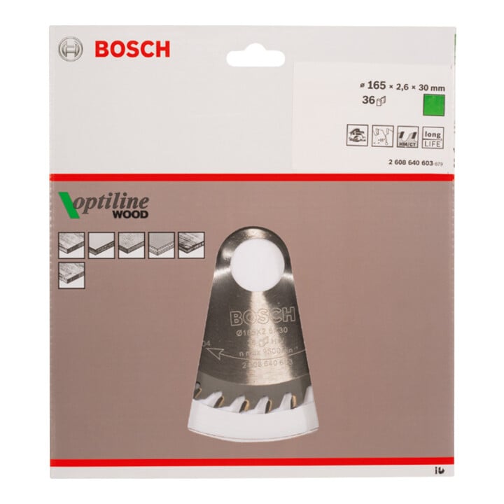 Bosch Kreissägeblatt Optiline Wood für Handkreissägen 165 x 30 x 2,6 mm 36