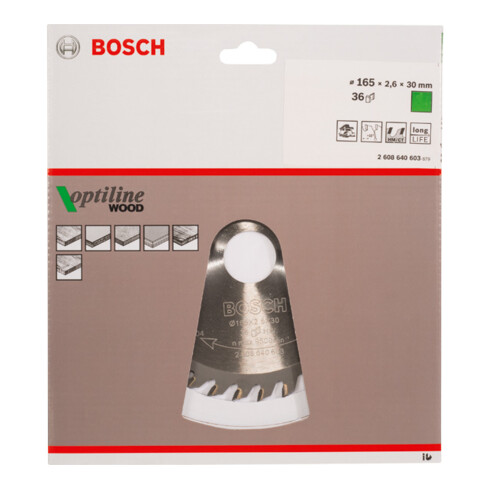 Bosch Kreissägeblatt Optiline Wood für Handkreissägen 165 x 30 x 2,6 mm 36